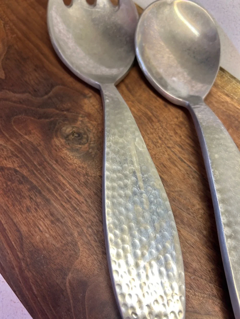 Brushed Silver Hammered Metal Salad Serving Set - 2-Piece